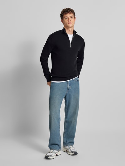 Only & Sons Regular Fit Strickpullover mit Stehkragen Modell 'PHIL' Dunkelblau 1