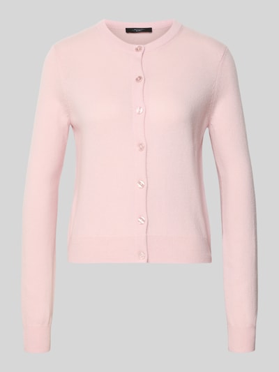 Produktfoto, zartrosa Slim Fit Strickjacke aus Woll-Kaschmir-Mix Modell 'NEBBIA' von Weekend Max Mara mit Knopfleiste und Rundhals.