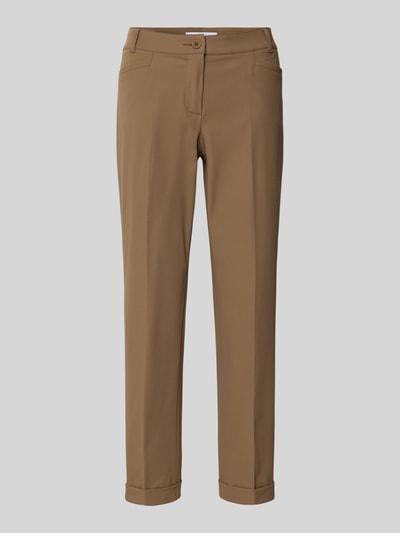 Produktfoto, Chino aus Techno Cotton Superstretch Modell 'UTE' von Raffaello Rossi in Braun, Straight-Fit, Bügelfalten, Eingriffstaschen, Verkürzt.