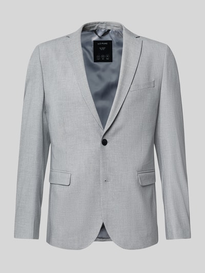 Produktfoto, hellgraues Slim Fit Sakko mit Viskose-Anteil von s.Oliver BLACK LABEL, glatte Textur, schwarze Knöpfe, feines Futter