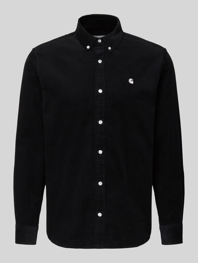 Produktfoto, schwarzes Regular Fit Freizeithemd aus Cord mit Button-Down-Kragen von Carhartt Work In Progress, Reine Baumwolle, Label-Stitching