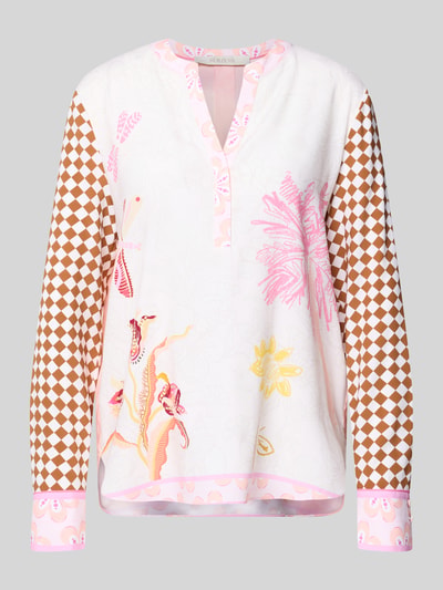 Produktfoto, Relaxed Fit Tunika-Bluse aus zijdemix van HERZENS met tuniekhals, bloemen all-over print, lang mouwen, ruglengte maat 36 70 cm, mouwlengte maat 36 64 cm