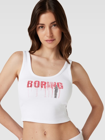 Guess Crop Top mit Statement-Print Modell 'BORING' Weiss 3