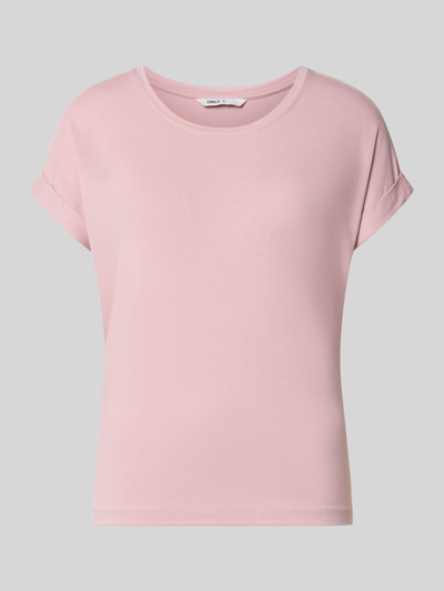 Produktfoto, różowy damski t-shirt o kroju regular fit z mieszanki wiskozy Regular Fit T-Shirt aus Viskose-Mix Modell 'MOSTER' von ONLY, jednolita faktura