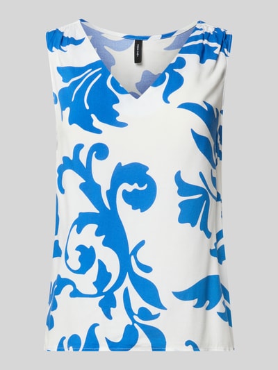 Produktfoto, białe i niebieskie Loose Fit Top aus reiner Viskose Modell 'EASY JOY' od Vero Moda z motywem allover, bez rękawów, dekolt V