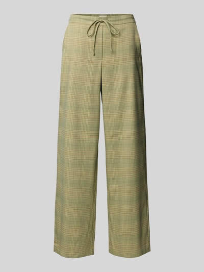 Produktfoto, Wide Fit Stoffhose mit Viskose-Anteil Modell 'Joli' von ICHI, elastischer Material-Mix, Tunnelzug, Eingrifftaschen, grün kariert