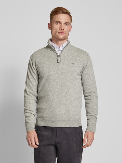 Gant Gebreide pullover met labelstitching, model 'SUPERFINE' Middengrijs gemêleerd - 4