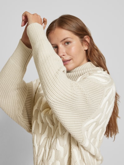 BOSS Oversized gebreide pullover met col, model 'Ferdolia' Beige - 3