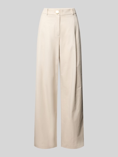 Produktfoto, Hose mit Bundfalten von Armani Exchange aus Baumwoll-Elasthan-Mix in Beige, Regular Fit, sichtbarer Knopf- und Reißverschluss.