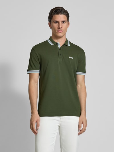 BOSS Green Regular fit poloshirt met labelstitching, model 'PADDY' Donkergroen - 4