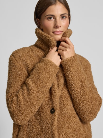 Marc Cain Płaszcz o kroju loose fit w kształcie misia z domieszką wełny z alpaki Camel 3