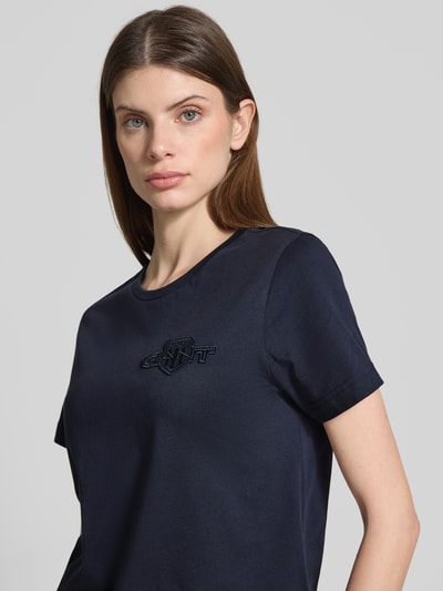 Gant Regular fit T-shirt van puur katoen met logopatch Marineblauw - 3