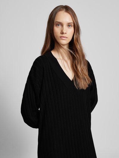 Only Oversized gebreide jurk met geribde strepen, model 'NEW TESSA' Zwart - 3