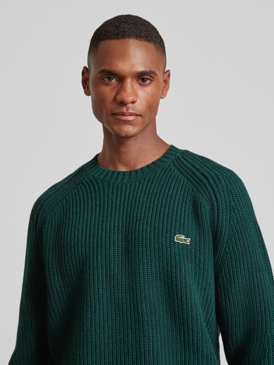 Lacoste Sweter z dzianiny z wełny z naszywką z logo model ‘BEADED’ Granatowy 3