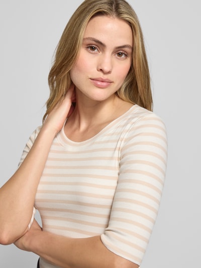 Marc Cain T-shirt met ronde hals en mouwen met opslag Zand - 3