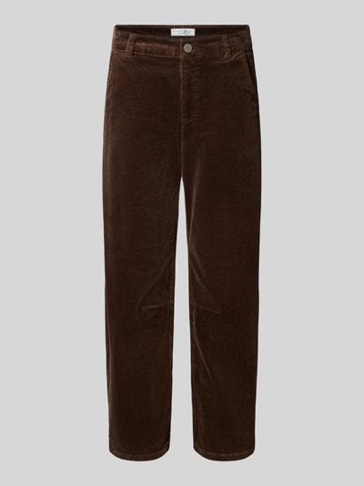 Productfoto, Cordhose mit französischen Eingrifftaschen van Christian Berg Woman van katoenmix met stretch, barrel fit, knoop- en ritssluiting, steekzakken, achterzakken, bandwijdte maat 36: 40 cm, binnenbeenlengte maat 36: 64 cm, donkerbruin, grove ribbelstructuur
