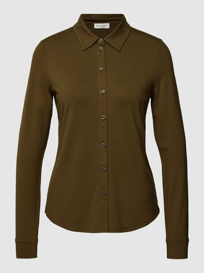 Marc O'Polo Longsleeve aus Viskose-Elasthan-Mix mit Umlegekragen Khaki 2