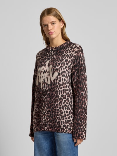 OH APRIL Sweter z dzianiny ze wzorem w panterkę i okrągłym dekoltem model ‘Moani’ Średniobrązowy 4