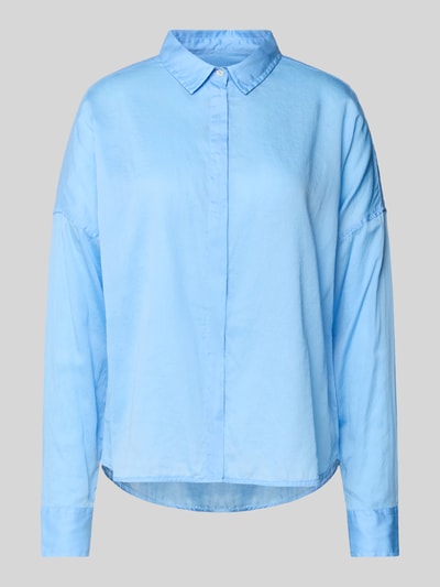 Produktfoto, Regular Fit Bluse mit verdeckter Knopfleiste Modell 'SANDY' von 0039 Italy, reine bawełna, kołnierzyk koszulowy, niebieska, długość tyłu 68 cm, długość rękawów 47 cm w rozmiarze S