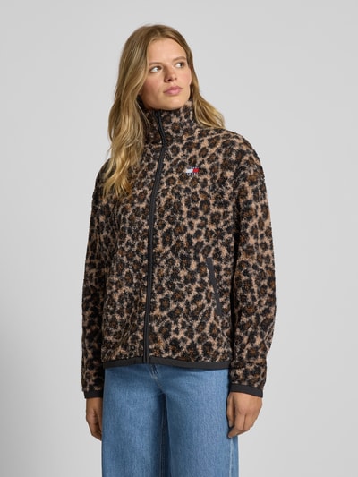 Tommy Jeans Regular Fit Teddyjacke mit Animal Print Mittelbraun 4
