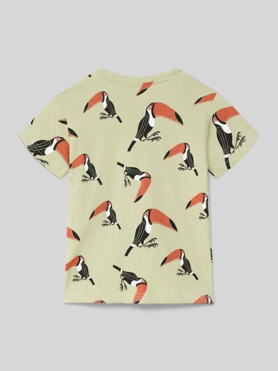 Productfoto, T-Shirt met Motiv-Print van Blue Seven, katoen, regular fit, ronde hals, ruglengte bij maat 116: 39 cm, lichtgroen met toekanprint