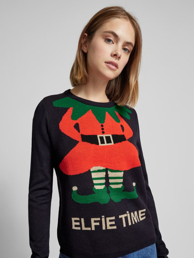 Only Sweter z dzianiny z okrągłym dekoltem model ‘XMAS SELFIE’ Granatowy 3