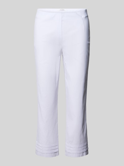 Produktfoto, Caprihose aus Viskose-Mix Modell 'Ina' von STEHMANN, biała, krój slim fit, drapowania, Szerokość w rozmiarze 36: 38 cm, długość nogawki wewnętrznej w rozmiarze 36: 59 cm, stretch