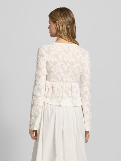 Gina Tricot Langarmbluse mit Schnürverschluss Ecru 5