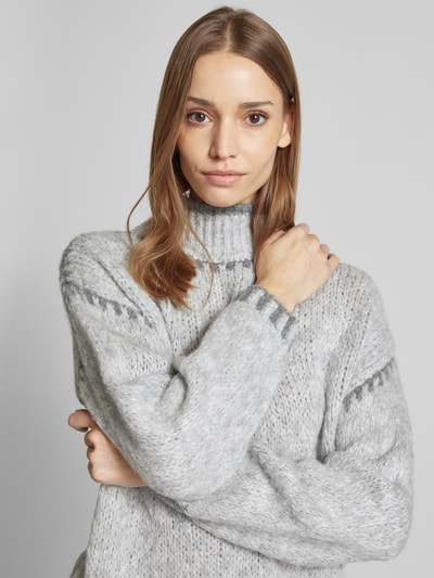 ZABAIONE Oversized gebreide pullover met opstaande kraag, model 'Emily' Lichtgrijs - 3