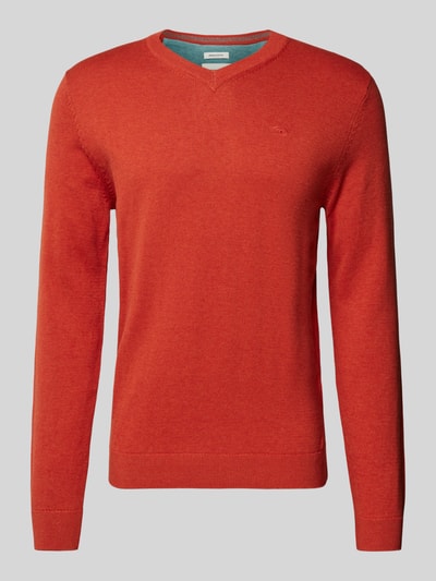 Tom Tailor Regular fit gebreide pullover met V-hals Donkeroranje - 2