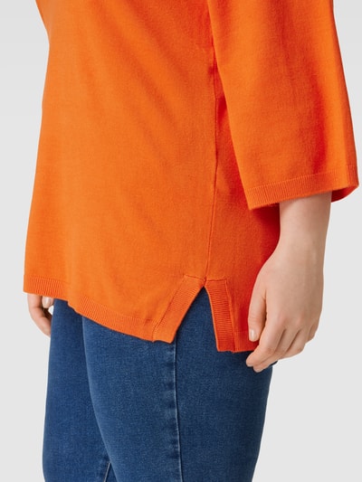 Fransa Plus Sweter z dzianiny PLUS SIZE z dekoltem w serek model ‘Blume’ Pomarańczowy 3