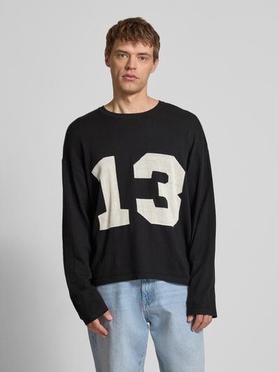 REVIEW Gebreide pullover met extra brede schouders Zwart - 4