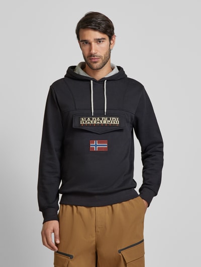 Napapijri Hoodie met labelpatch, model 'BURGEE' Zwart - 4