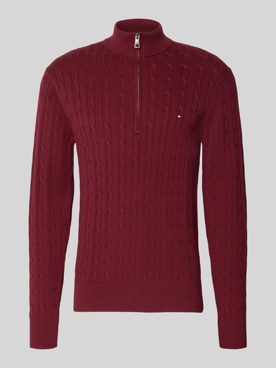 Tommy Hilfiger Regular Fit Troyer aus reiner Baumwolle mit Logo-Stitching Bordeaux 2