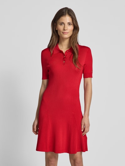 Tommy Hilfiger Knielanges Polokleid in Ripp-Optik Rot 4