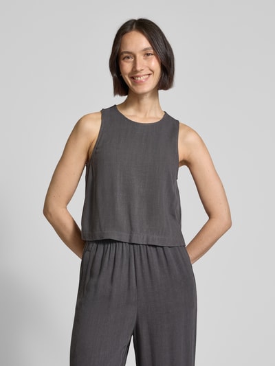 Jake*s Casual Loose Fit Crop Top aus Viskose-Leinen-Mix Dunkelgrau 4