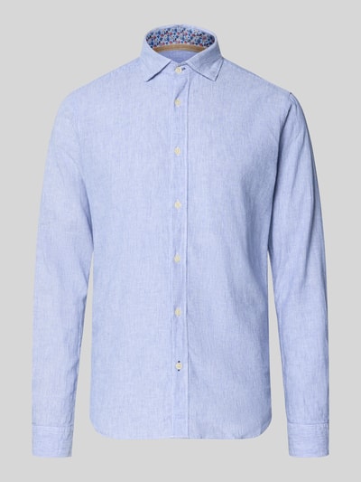 FIL NOIR Regular Fit Business-Hemd aus Leinen-Baumwoll-Mix Modell 'ROMA' Blau 2