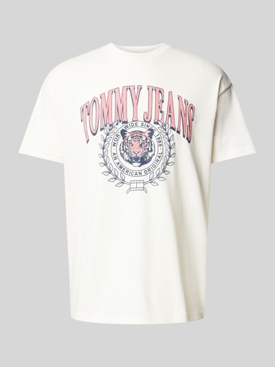 Tommy Jeans T-shirt z bawełny z nadrukiem z motywem model ‘VARSITY TIGER’ Złamany biały 1