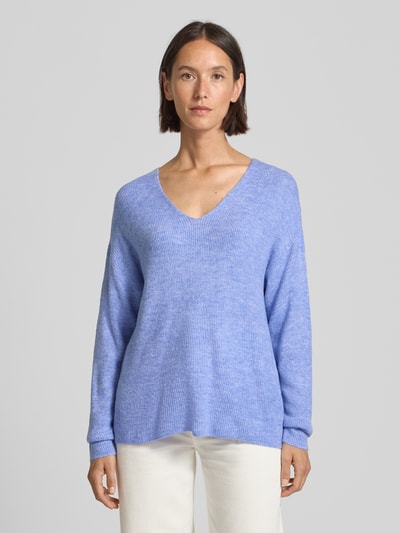 VERO MODA Regular fit gebreide pullover met V-hals, model 'CREWLEFILE' Oceaanblauw - 4