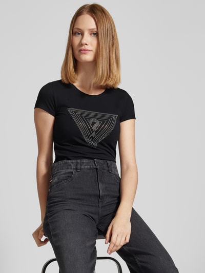 Guess Slim Fit T-Shirt mit Strasssteinbesatz Black 3