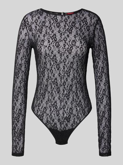 Produktfoto, Slim Fit Body met semi-transparante mesh-look en kanten details, ronde hals, lange mouw, drukknopen, Model 'DULIETTA' van HUGO