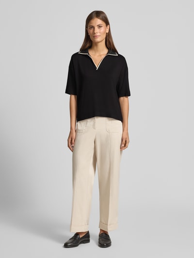 OPUS T-Shirt mit Umlegekragen und V-Ausschnitt Modell 'Soffice' Black 1