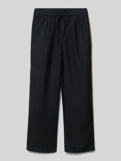 Productfoto, Stoffhose aus Leinen-Mix mit Viskose-Anteil Modell 'Bill' van Jack & Jones, zwart, straight fit, elastische taille met koord, achterzak, steekzakken, bundwijdte maat 140: 39 cm, binnenbeenlengte maat 140: 61 cm, gladde textuur.