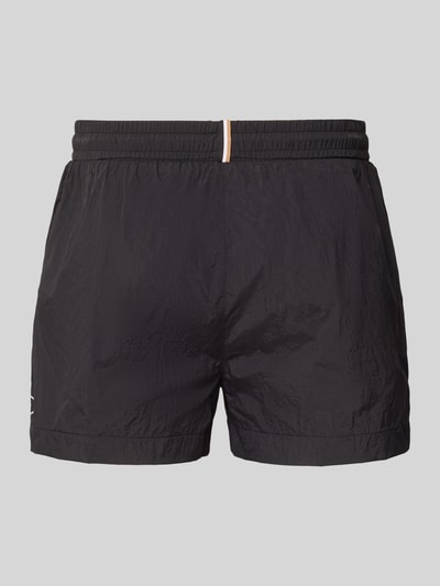 Produktfoto, Regular Fit Badeshorts mit Label Print Modell 'MOONEYE' von BOSS, efekt: jednolity kolor, aplikacja: nadruk z logo, ściągacz: elastyczny z tunelem, wpuszczane kieszenie po bokach