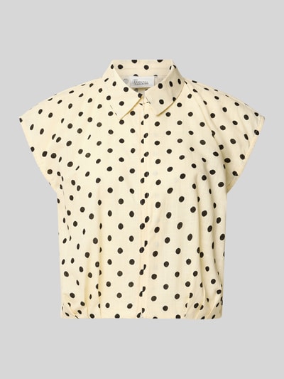 Produktfoto, Regular Fit Bluse im Allover-Look Modell 'Nada' von My Essential Wardrobe, czysta bawełna, krój regular fit, kołnierz koszulowy, długość tyłu w rozmiarze 36: 49 cm, kremowy kolor z czarnymi kropkami, miękka tekstura