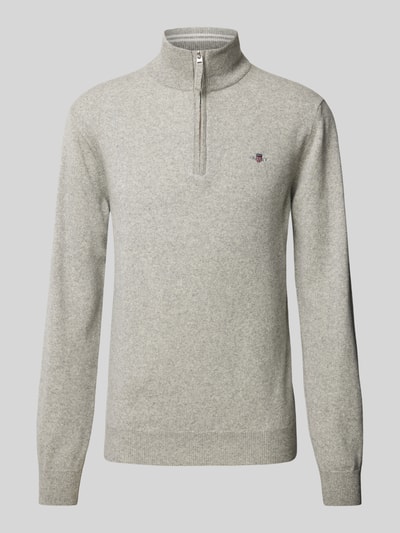 Gant Gebreide pullover met labelstitching, model 'SUPERFINE' Middengrijs gemêleerd - 2