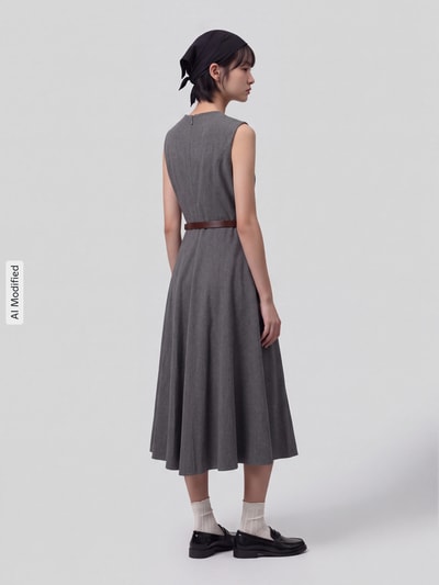 Jake*s Collection Midikleid mit Taillenpasse Dunkelgrau 5