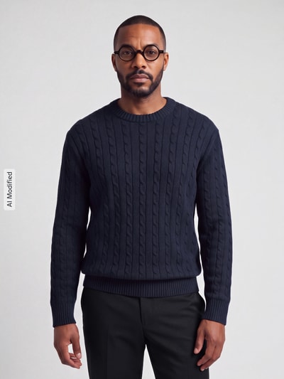 Selected Pullover mit Zopfstrickstruktur Dunkelblau 4