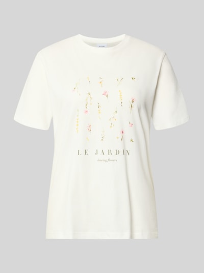 Produktfoto, Damen T-Shirt mit Motiv-Print Modell 'SYBIL' von Vila in Weiß, Reine Baumwolle, Gerader Schnitt, Rundhalsausschnitt, Rückenlänge 60 cm in Größe S