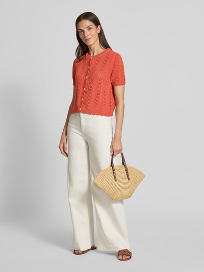 Jake*s Collection Gebreid jack met 1/2-mouwen en knoopsluiting Roestrood - 1
